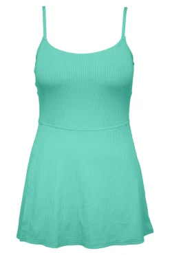 Hot Sunsets Aqua Mist Sandbar Rib Naomi Swim Dress One Piece