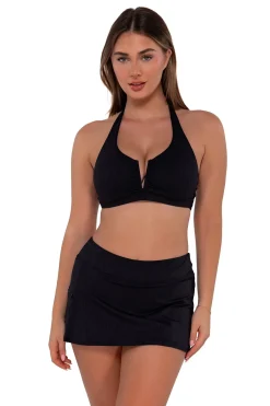 Discount Sunsets Black Seagrass Texture Sporty Swim Skirt