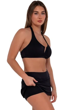 Discount Sunsets Black Seagrass Texture Sporty Swim Skirt