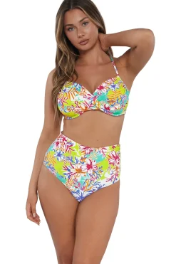 New Sunsets Botanical Bliss Sandbar Rib Capri High Waist Bottom