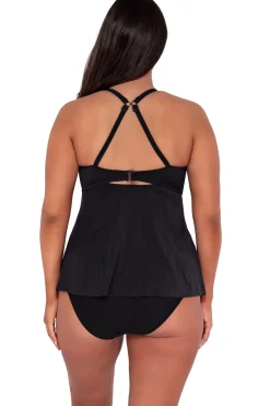 Hot Sunsets Escape Black Seagrass Texture Tori Tankini Top