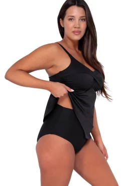 Hot Sunsets Escape Black Seagrass Texture Tori Tankini Top