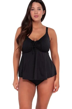 Hot Sunsets Escape Black Seagrass Texture Marin Tankini Top