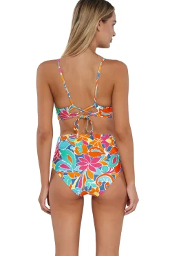 Outlet Sunsets Festive Floral Sandbar Rib Capri High Waist Bottom
