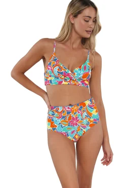 Outlet Sunsets Festive Floral Sandbar Rib Capri High Waist Bottom