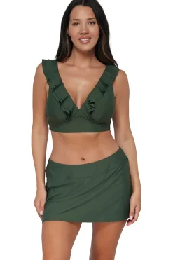 Fashion Sunsets Island Green Sporty Swim Skirt Bottom